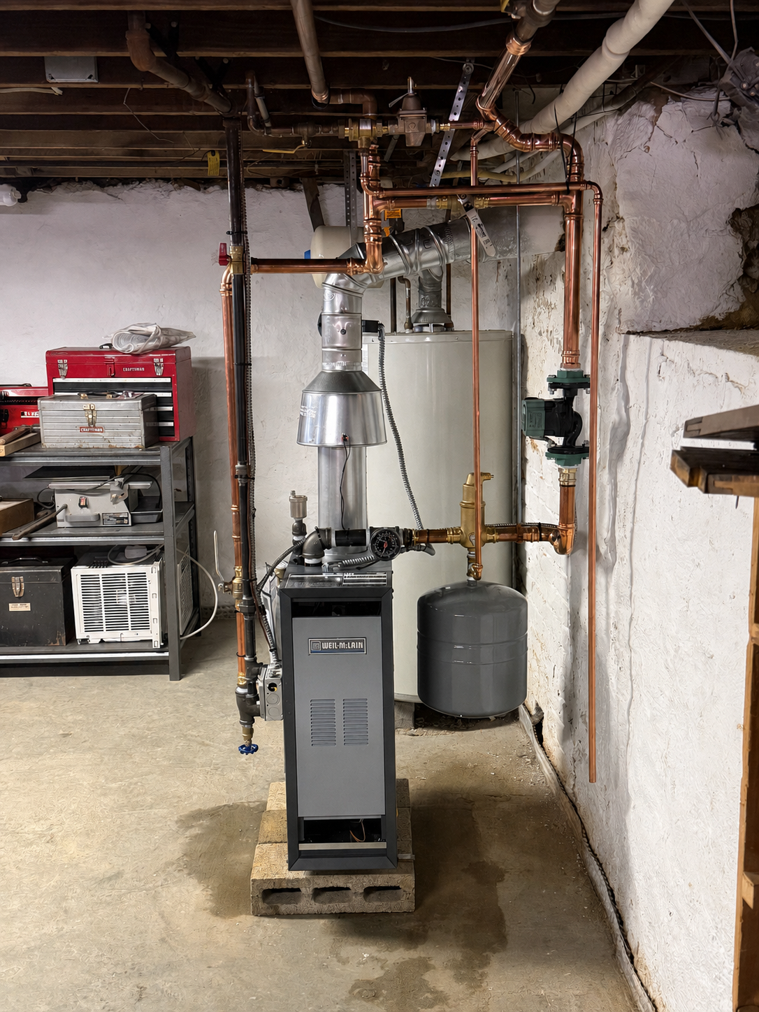 Weil-McLain hydronic boiler installation with new copper piping installed by TrueField Home Services in Delaware County, PA