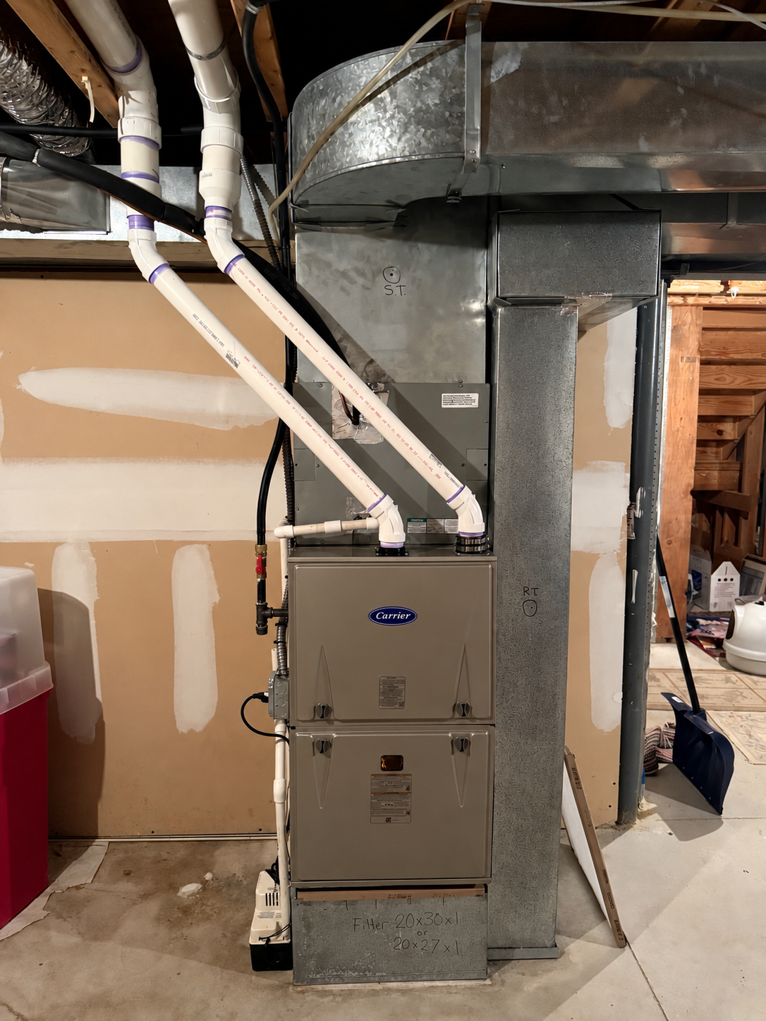 High-efficiency furnace with air-conditioning coil installed by TrueField Home Services in Delaware County, PA