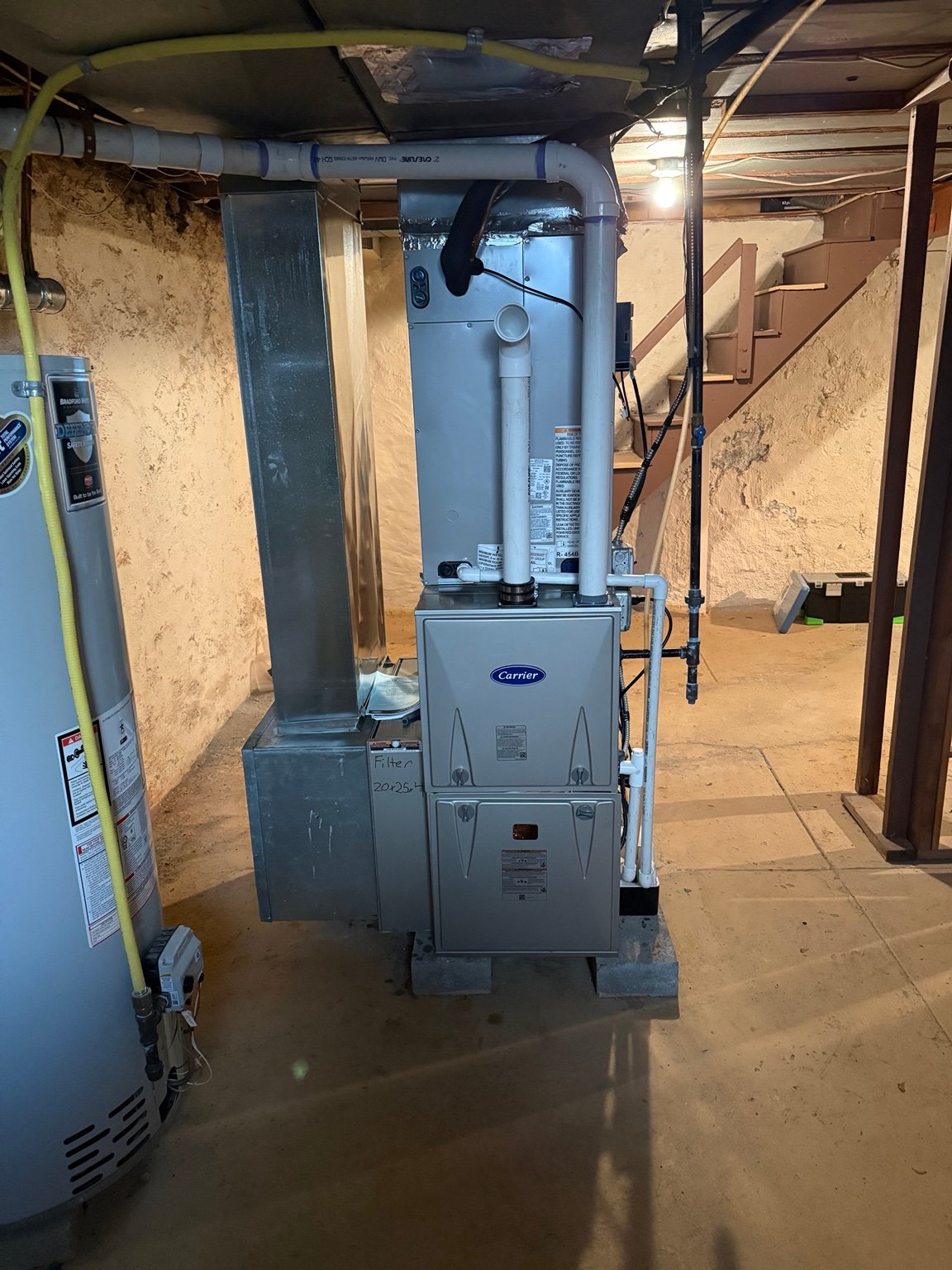 High-efficiency furnace with air-conditioning coil installed by TrueField Home Services in Delaware County, PA