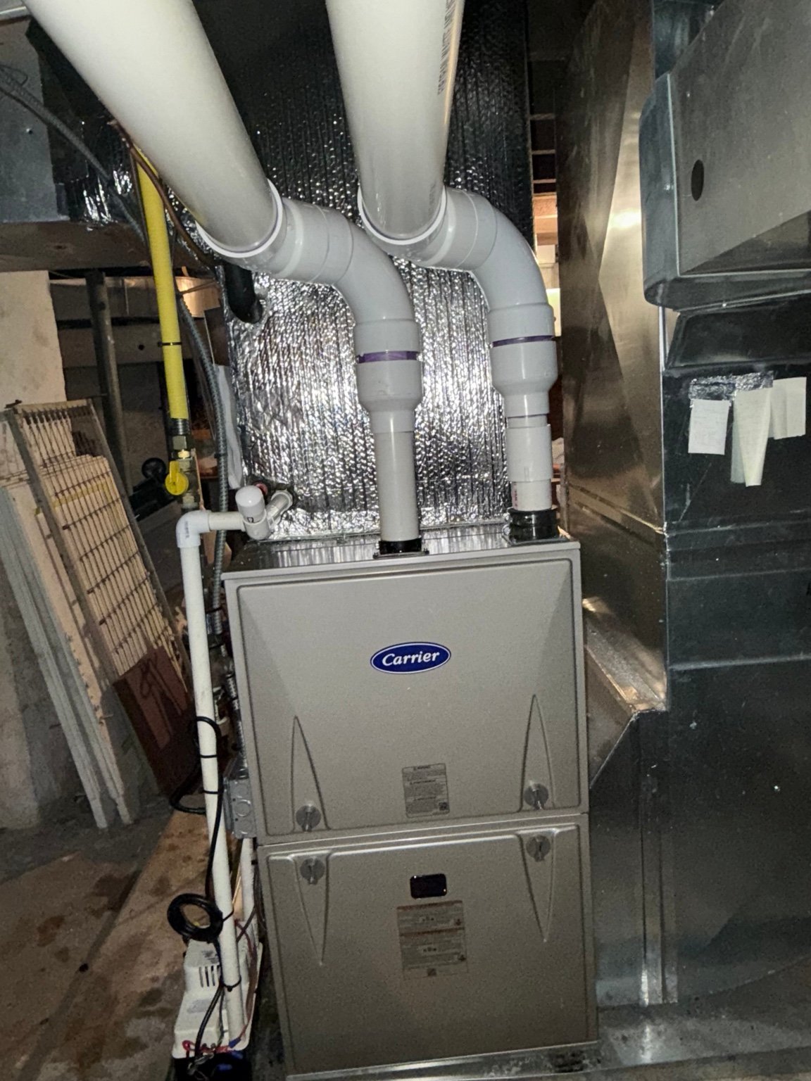High-efficiency furnace with air-conditioning coil installed by TrueField Home Services in Delaware County, PA