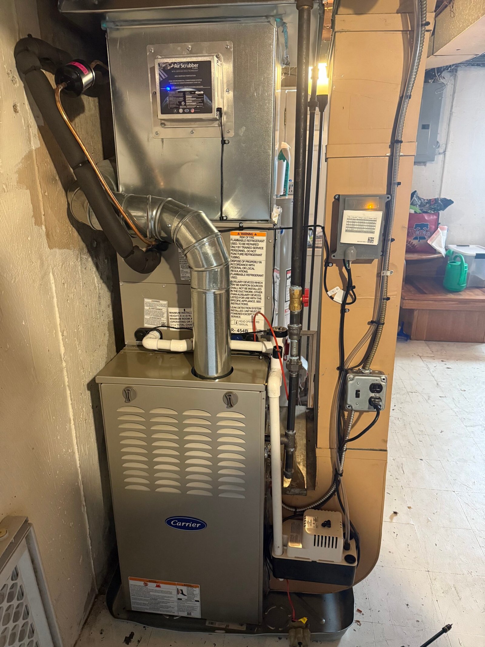High-efficiency furnace with air-conditioning coil installed by TrueField Home Services in Delaware County, PA
