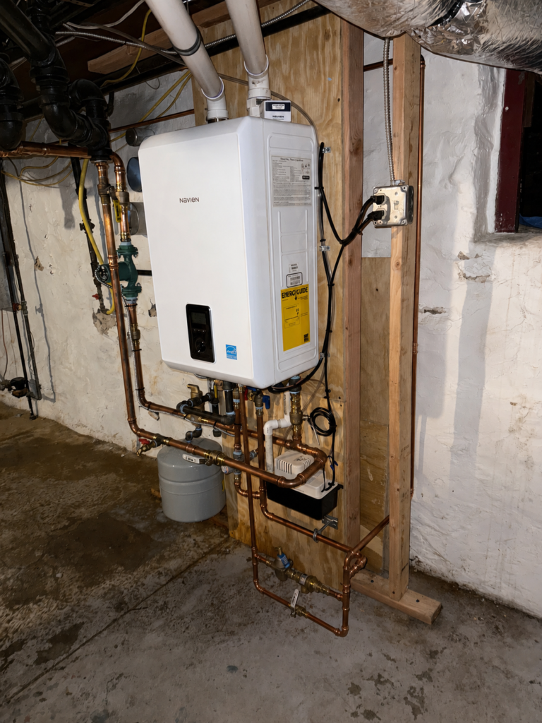 Navien tankless water heater installation with copper piping