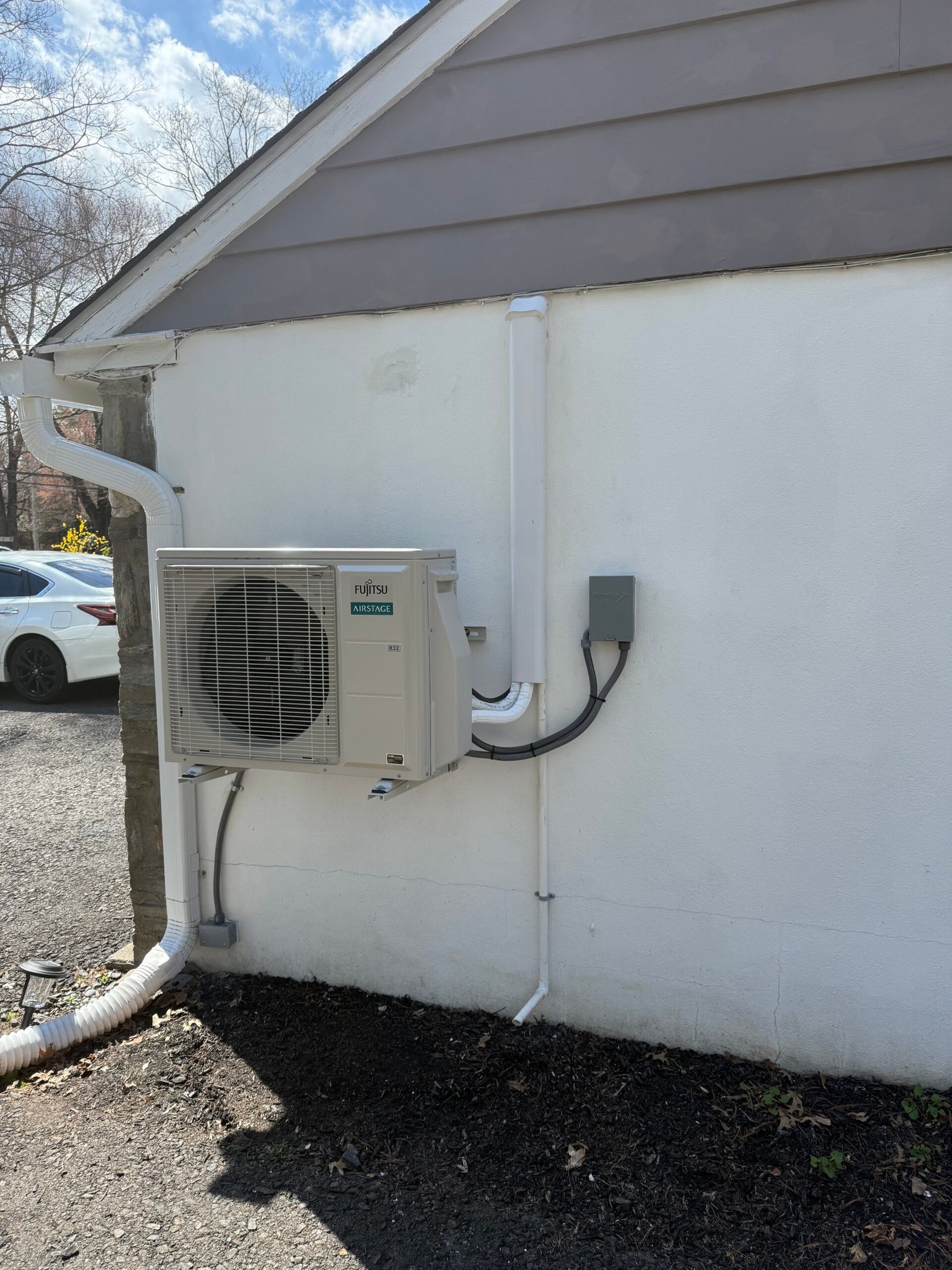 Fujitsu ductless mini-split outdoor condenser installed by TrueField Home Services in Delaware County, PA